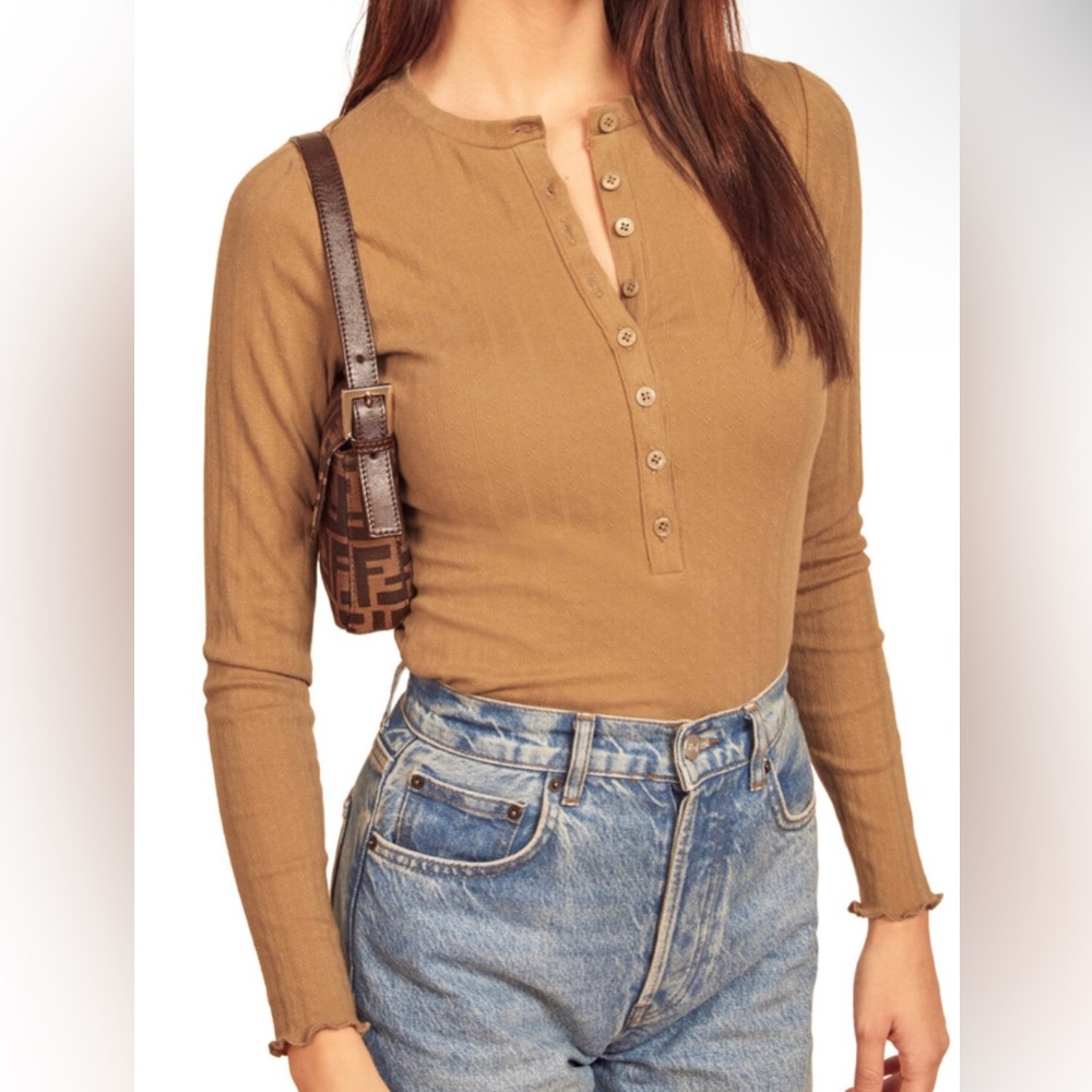 Reformation Nisa Organic Stretch Cotton Pointelle Top size M